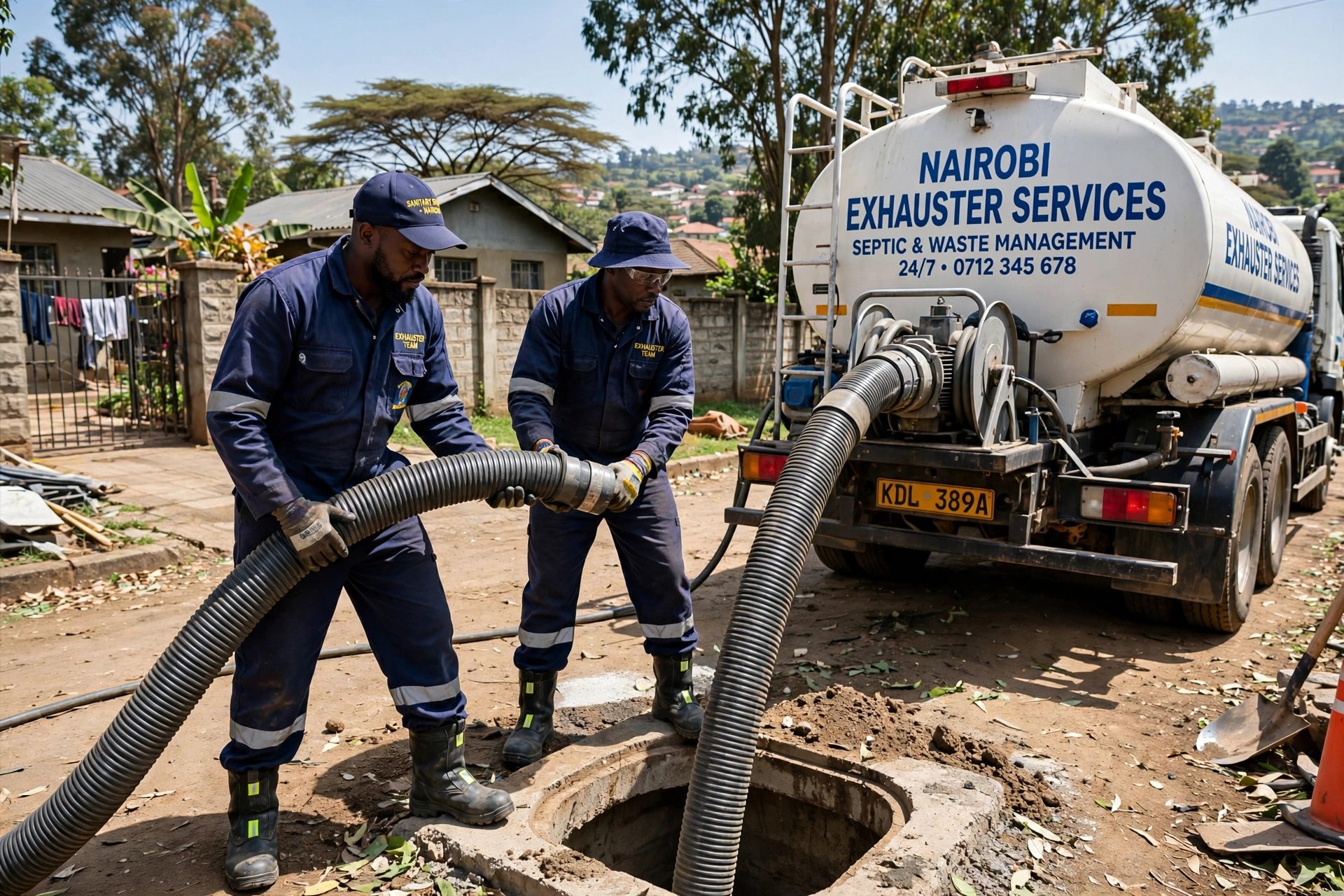 Bestcare team pumping a septic tank in Nairobi
