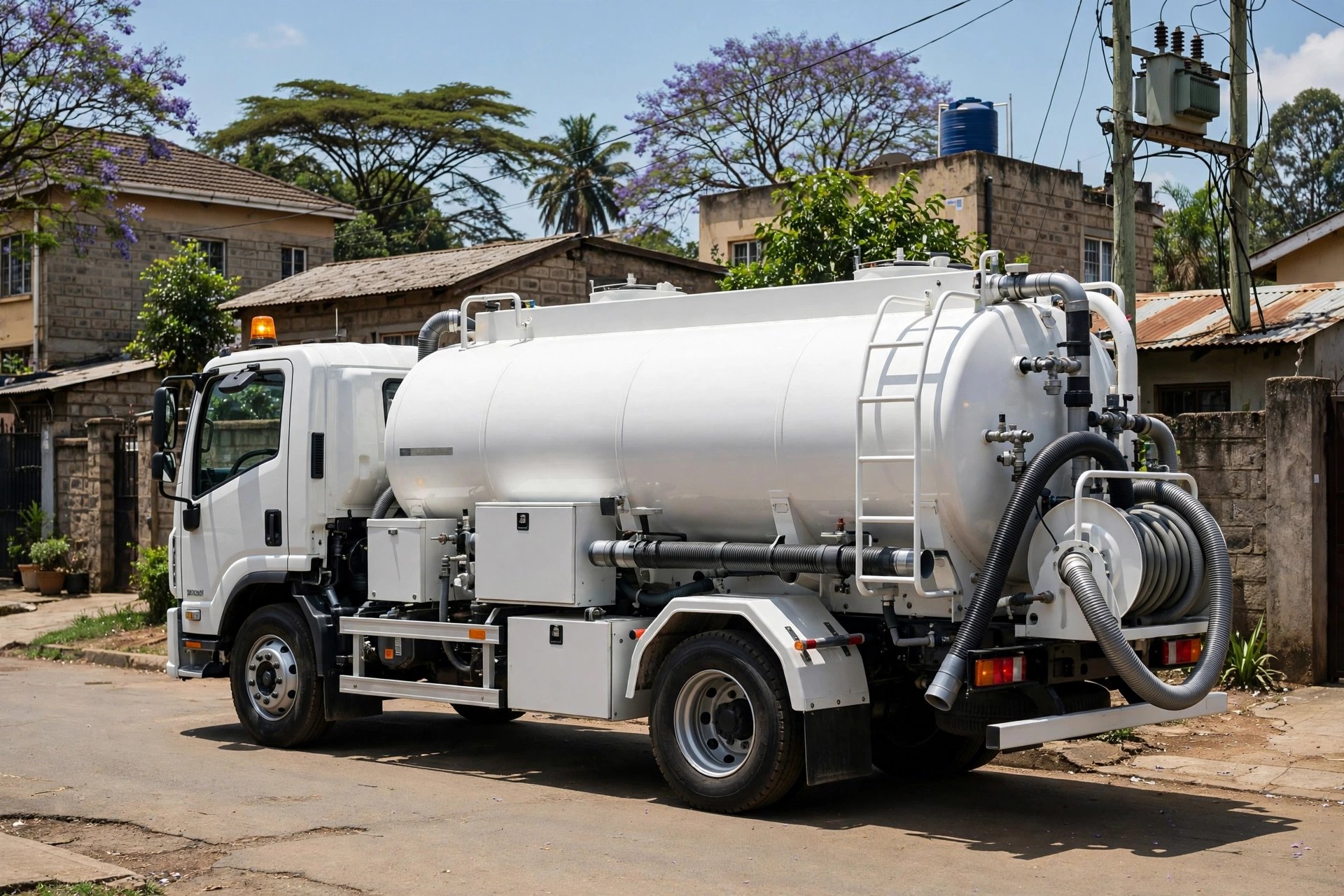 Vacuum exhauster truck pumping a septic tank in Nairobi